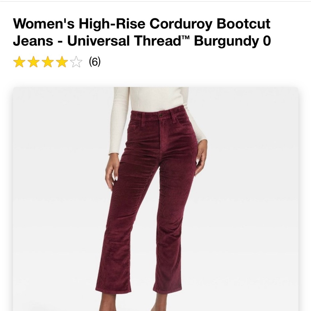 Universal thread high rise burgundy size 0R corduroy pants. Never worn new tags